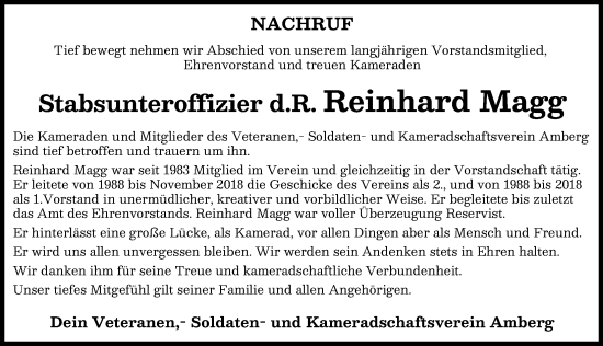 Traueranzeige von Reinhard Magg von Mindelheimer Zeitung