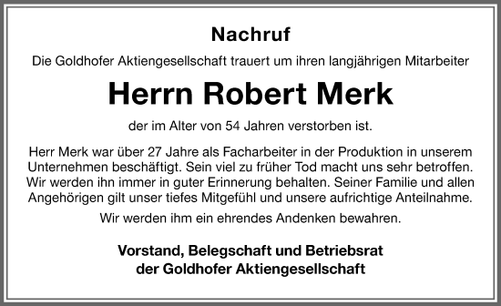 Traueranzeige von Robert Merk von Illertisser Zeitung