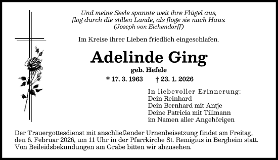 Traueranzeige von Adelinde Ging von Augsburger Allgemeine