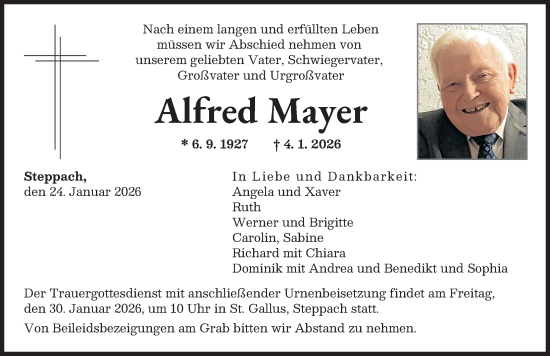 Traueranzeige von Alfred Mayer von Augsburger Allgemeine