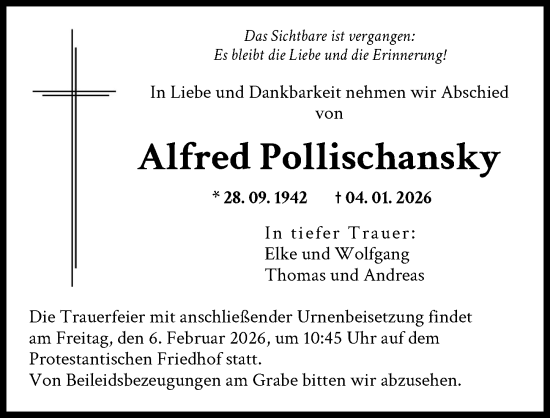 Traueranzeige von Alfred Pollischansky von Augsburger Allgemeine