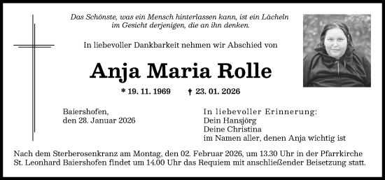 Traueranzeige von Anja Maria Rolle von Augsburg-Land