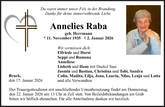 Traueranzeige von Annelies Raba von Neuburger Rundschau