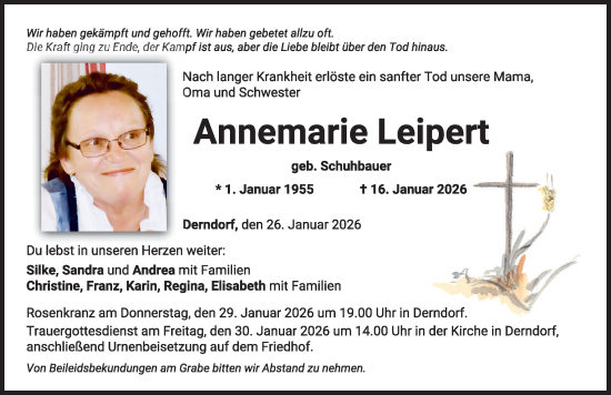Traueranzeige von Annemarie Leipert von Mindelheimer Zeitung