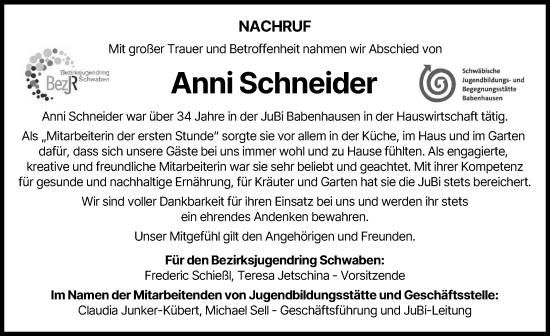 Traueranzeige von Anni Schneider von Illertisser Zeitung