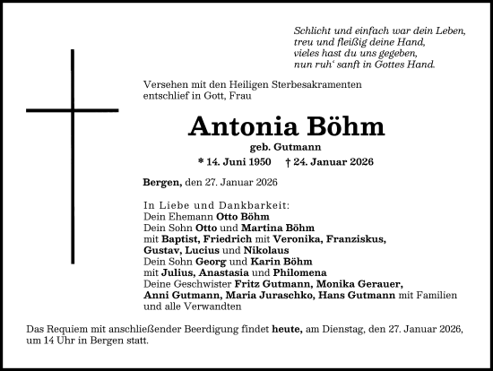 Traueranzeige von Antonia Böhm von Neuburger Rundschau