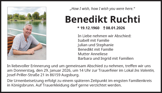 Traueranzeige von Benedikt Ruchti von Augsburger Allgemeine
