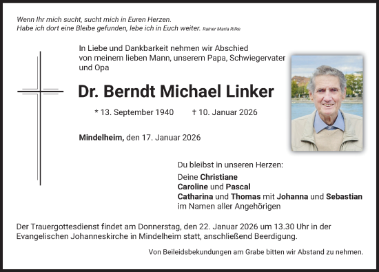 Traueranzeige von Berndt Michael Linker von Mindelheimer Zeitung