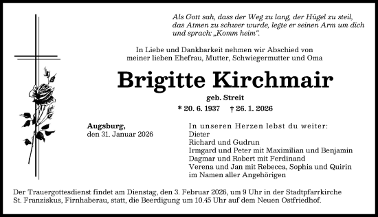 Traueranzeige von Brigitte Kirchmair von Augsburger Allgemeine