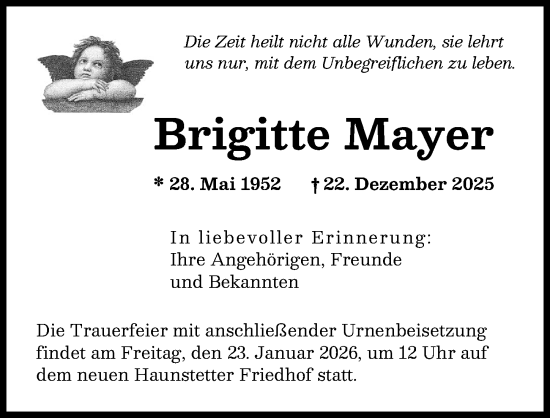 Traueranzeige von Brigitte Mayer von Augsburger Allgemeine