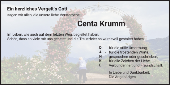 Traueranzeige von Centa Krumm von Mindelheimer Zeitung
