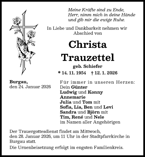 Traueranzeige von Christa Trauzettel von Günzburger Zeitung