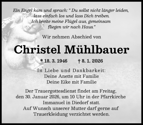 Traueranzeige von Christel Mühlbauer von Augsburger Allgemeine