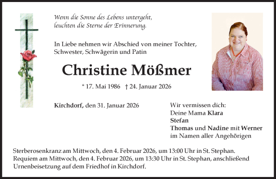 Traueranzeige von Christine Mößmer von Mindelheimer Zeitung