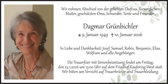 Traueranzeige von Dagmar Grünbichler von Landsberger Tagblatt