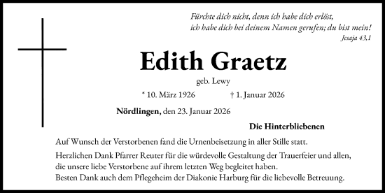Traueranzeige von Edith Graetz von Rieser Nachrichten