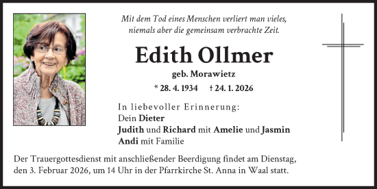 Traueranzeige von Edith Ollmer von Landsberger Tagblatt