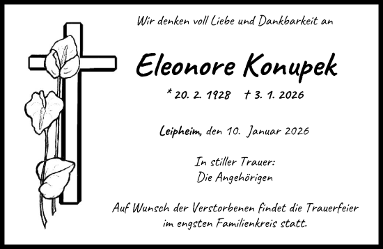 Traueranzeige von Eleonore Konupek von Günzburger Zeitung
