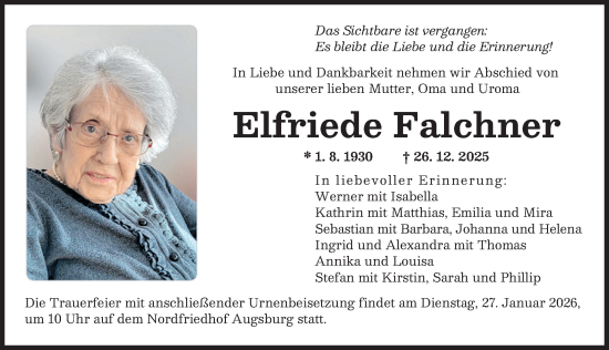 Traueranzeige von Elfriede Falchner von Augsburger Allgemeine