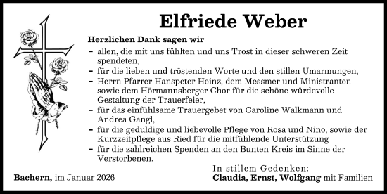 Traueranzeige von Elfriede Weber von Friedberger Allgemeine