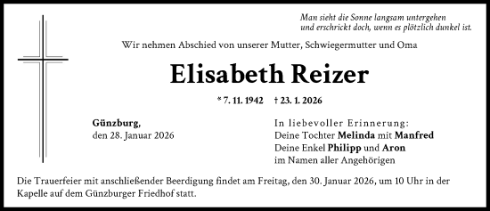 Traueranzeige von Elisabeth Reizer von Günzburger Zeitung