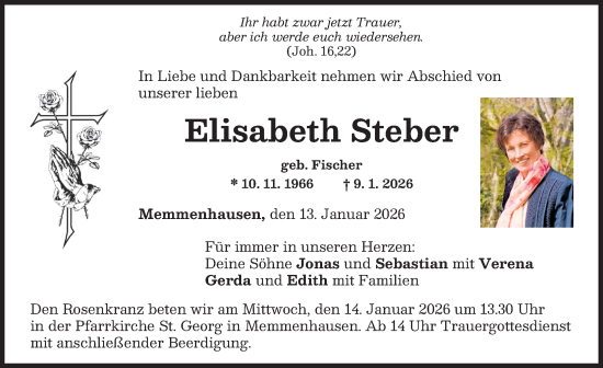 Traueranzeige von Elisabeth Steber von Mittelschwäbische Nachrichten, Mindelheimer Zeitung, Günzburger Zeitung