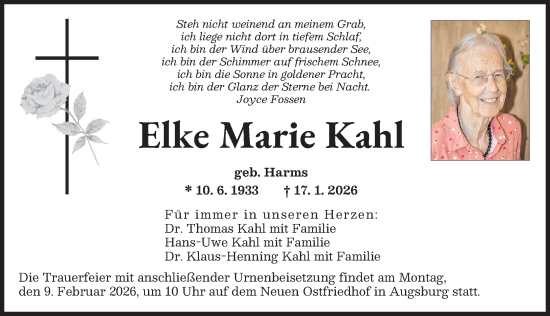 Traueranzeige von Elke Marie Kahl von Augsburger Allgemeine