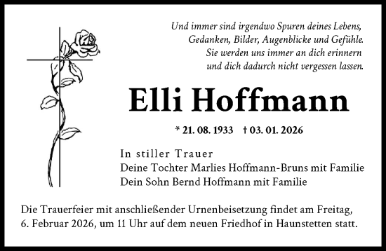 Traueranzeige von Elli Hoffmann von Augsburger Allgemeine