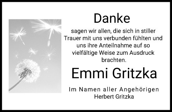 Traueranzeige von Emmi Gritzka von Illertisser Zeitung