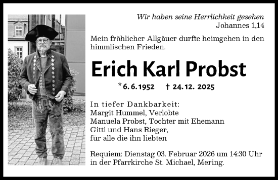 Traueranzeige von Erich Karl Probst von Augsburger Allgemeine