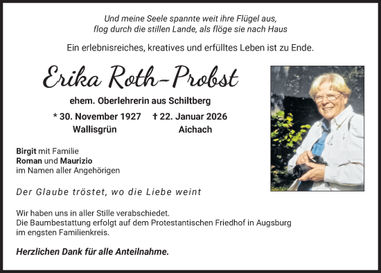 Traueranzeige von Erika Roth-Probst von Aichacher Nachrichten