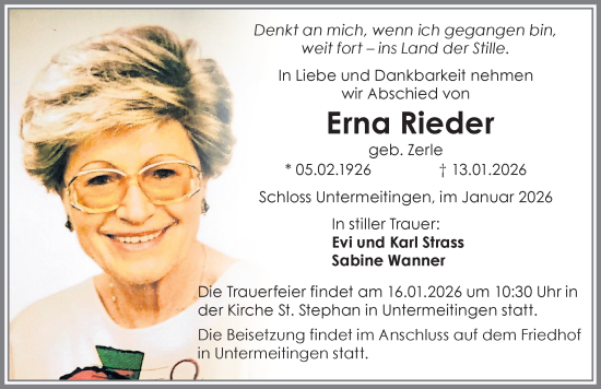 Traueranzeige von Erna Rieder von Schwabmünchner Allgemeine