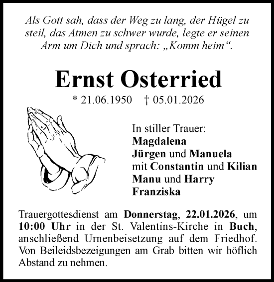 Traueranzeige von Ernst Osterried von Neu-Ulmer Zeitung