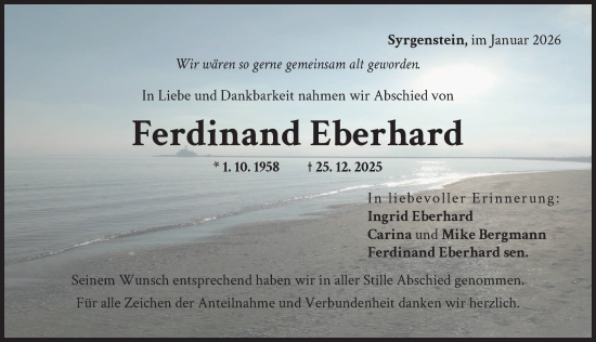 Traueranzeige von Ferdinand Eberhard von Donau Zeitung