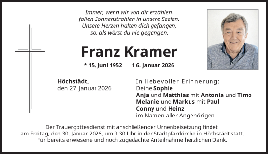 Traueranzeige von Franz Kramer von Donau Zeitung