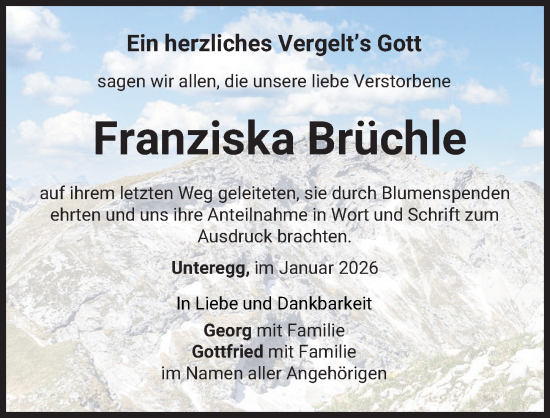 Traueranzeige von Franziska Brüchle von Mindelheimer Zeitung