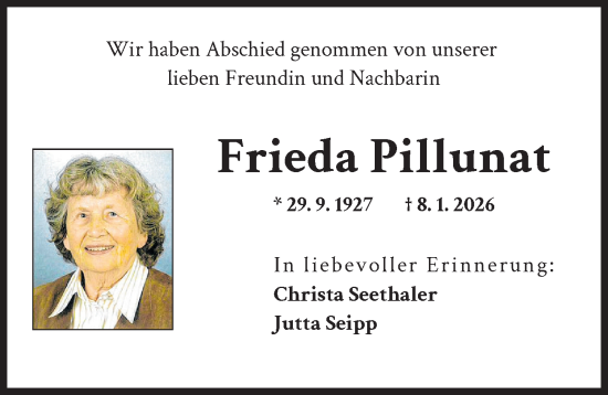 Traueranzeige von Frieda Pillunat von Illertisser Zeitung