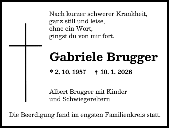 Traueranzeige von Gabriele Brugger von Augsburger Allgemeine