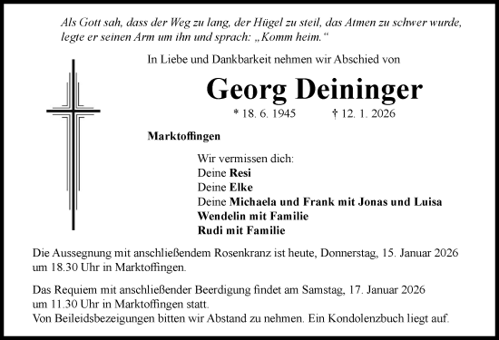 Traueranzeige von Georg Deininger von Rieser Nachrichten