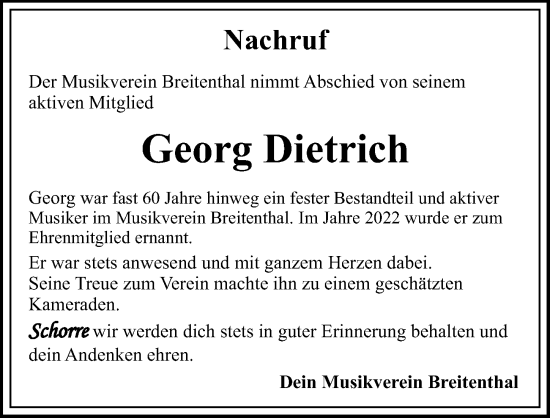 Traueranzeige von Georg Dietrich von Mittelschwäbische Nachrichten