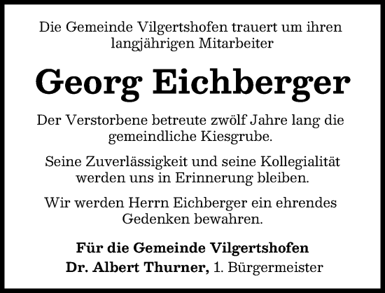 Traueranzeige von Georg Eichberger von Landsberger Tagblatt
