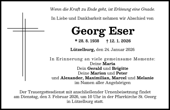 Traueranzeige von Georg Eser von Augsburg-Land