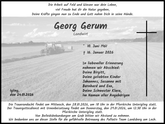 Traueranzeige von Georg Gerum von Landsberger Tagblatt
