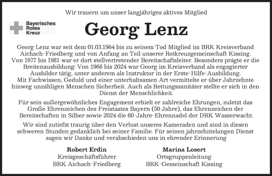 Traueranzeige von Georg Lenz von Friedberger Allgemeine