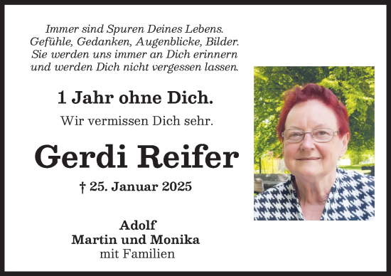Traueranzeige von Gerdi Reifer von Mindelheimer Zeitung