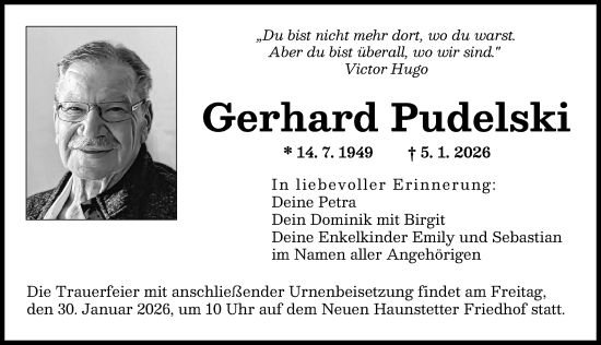 Traueranzeige von Gerhard Pudelski von Augsburger Allgemeine