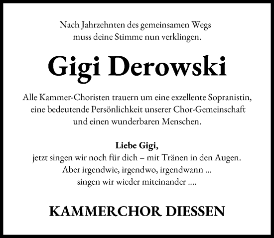 Traueranzeige von Gigi Derowski von Landsberger Tagblatt