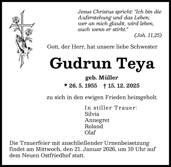 Traueranzeige von Gudrun Teya von Augsburger Allgemeine