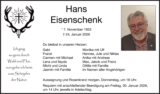 Traueranzeige von Hans Eisenschenk von Neuburger Rundschau