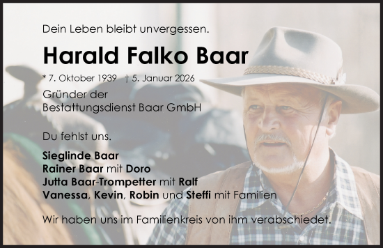 Traueranzeige von Harald Falko Baar von Neu-Ulmer Zeitung